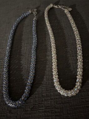 Monet Twin Crystal Rope Necklaces - Blue and Clear